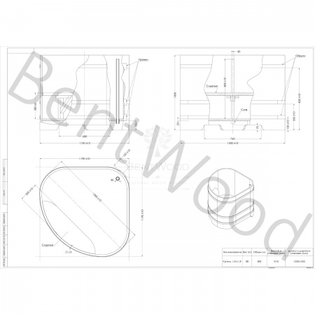 Купель угловая из кедра 1,19х1,19